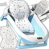 Складна дитяча ванночка для купання Axel з термометром і подушкою силіконова компактна з підставкою, фото 8