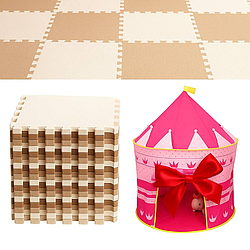 Дитячий килим пазл 20шт + Подарунок Намет ігровий Замок / Килимок-пазл плюшевий / Пазли на підлогу