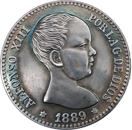 Сувенір монета 5 песет Альфонсо ХIII, 1889 рік (Іспанія), фото 1