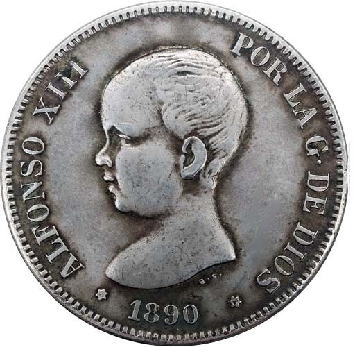 Сувенір монета 5 песет Альфонсо ХIII, 1890 рік (Іспанія), фото 1