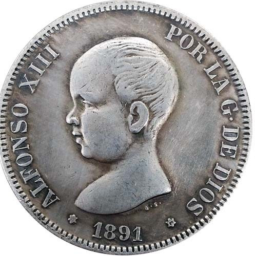 Сувенір монета 5 песет Альфонсо ХIII, 1891 рік (Іспанія), фото 1