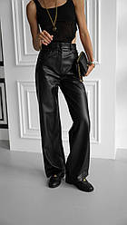 Актуальні жіночі шкіряні штани ідеальна посадка декор на карманах Bof498
