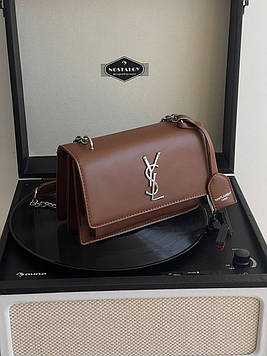 Жіноча сумка Yves Saint Laurent YSL Ів Сен Лоран коричневий срібло клатч