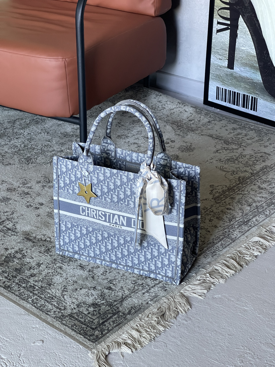 Сумка-шопер Крістіан Діор текстиль шопер Dior Large size світло-сірий, фото 1