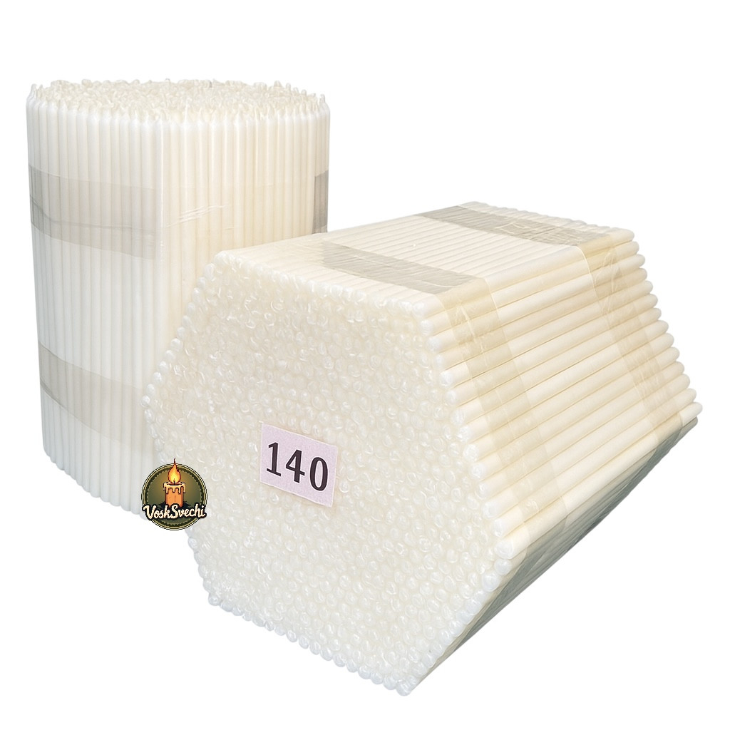 Еластичні воскові свічки білі №140 — 2 кг (≈700 шт, висота 14 см), бджолиний віск, фото 1