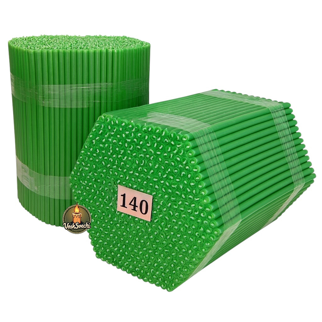 Еластичні воскові свічки зелені №140 — 2 кг (≈700 шт, висота 14 см), бджолиний віск, фото 1