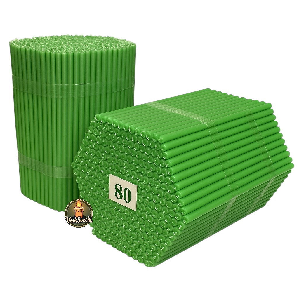 Еластичні воскові свічки зелені №80 — 2 кг (≈400 шт, висота 17.5 см), бджолиний віск, фото 1