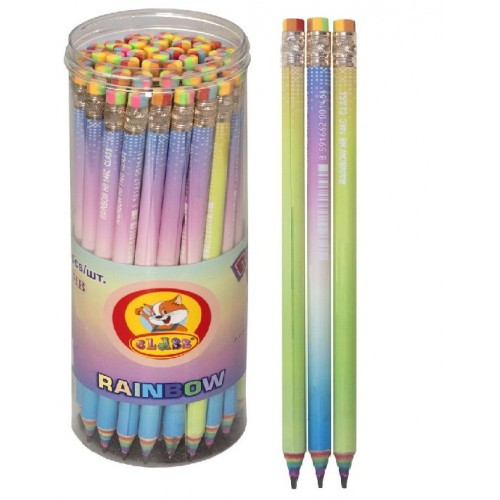 Олівці CLASS 146С графітові НВ з гумкою круглі RAINBOW (48шт в тубі) асорті