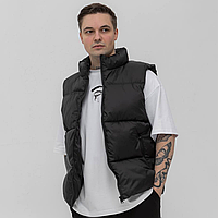 Чоловіча жилетка весна осінь безрукавка чорна демісезонна з кишенями утеплена на блискавці пух
