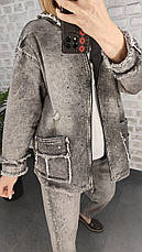 Жіночий джинсовий костюм-двійка | Куртка + штани | Демісезон | Блакитний, графіт, фото 2