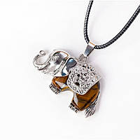 Подвеска-кулон Слоненок Тигровый глаз со шнурком (3,8 см), Кулон-Талисман с камнем