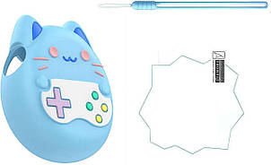 Силіконовий чохол із захисною плівкою блакитний TPU та однотонним шнурком для Тамагочі Парадайс Tamagotchi Paradise