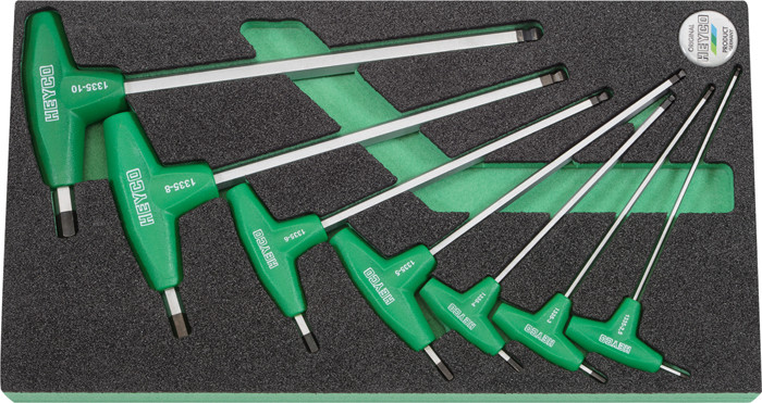 Ложемент м'який з інструментом набір Т-подібних шестигранників 2,5-10 мм 7 предметів HEYCO Німеччина, фото 1