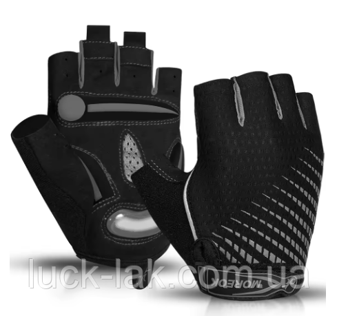 Пкрівчатки велосипедні MOREOK із силіконовими подушечками, сірий колір, розмір L без пальців, фото 1