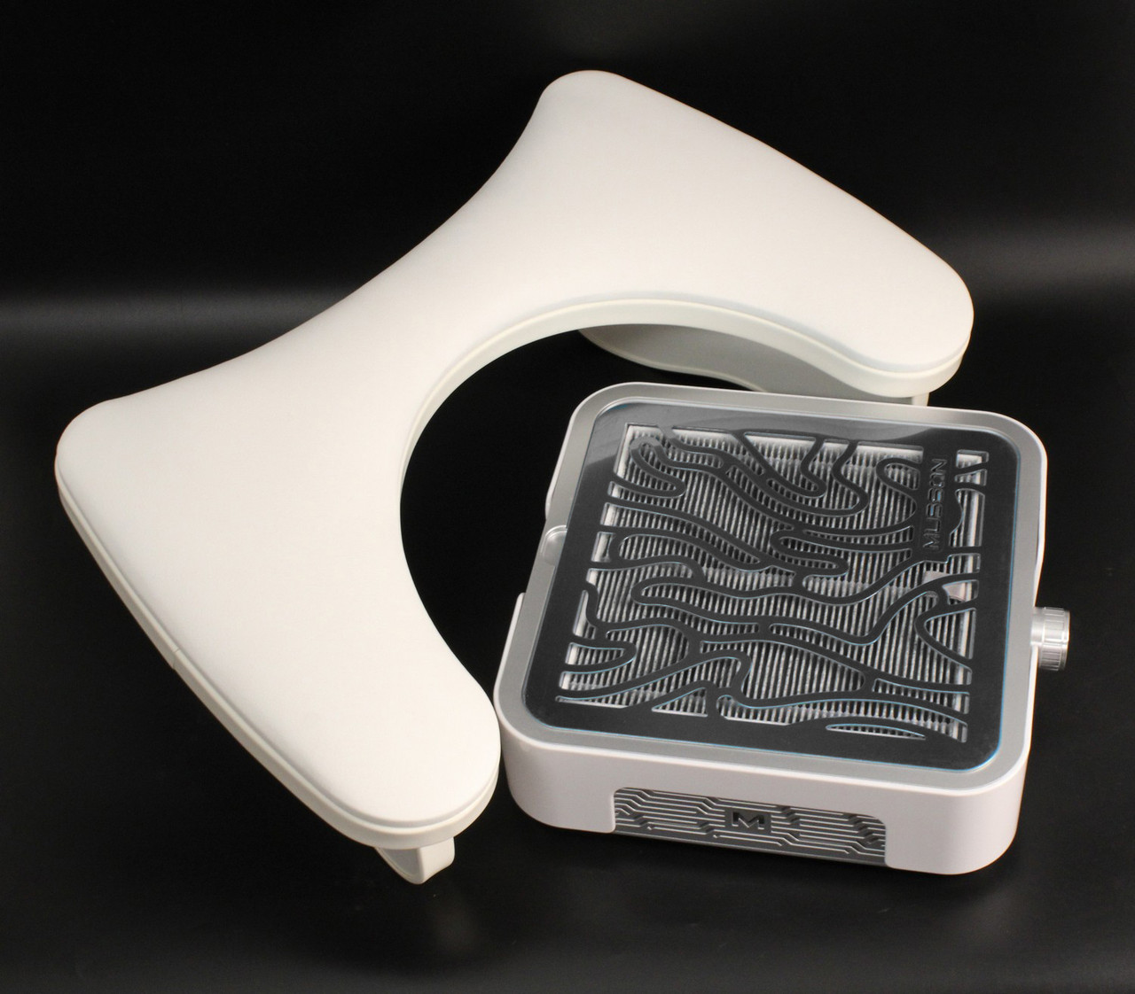 Професійна манікюрна витяжка MUSSON X2 Silver (потік в 3 рази потужніший за CYCLONE) і підлокітник Білий, фото 1