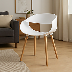 Обідній стілець Берта білий - сучасний ергономічний дизайн, пластикове сидіння + міцні ніжки дерев'яні