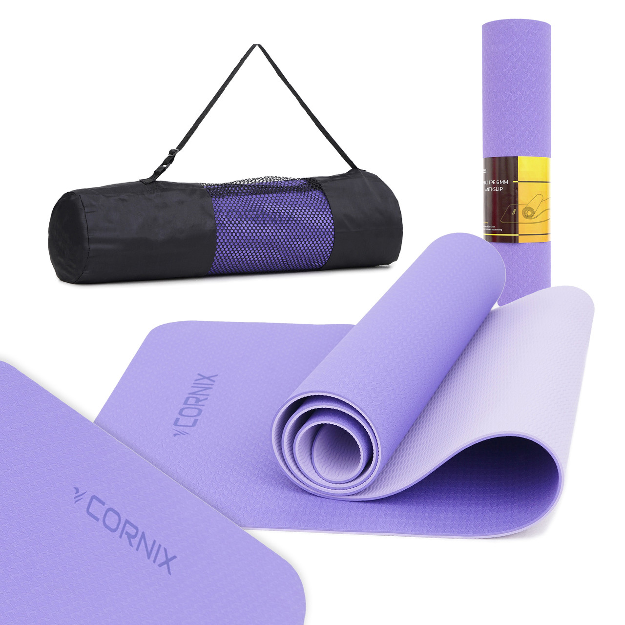 Килимок спортивний Cornix TPE 183 x 61 x 0.6 см для йоги та фітнесу XR-0004 Violet/Purple