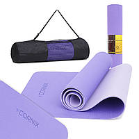 Килимок спортивний Cornix TPE 183 x 61 x 0.6 см для йоги та фітнесу XR-0004 Violet/Purple