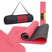 Килимок спортивний Cornix TPE 183 x 61 x 0.6 см для йоги та фітнесу XR-0006 Red/Black