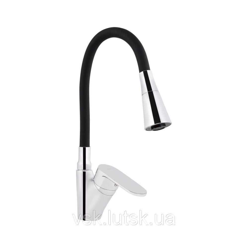 Змішувач для кухні Tani 007F3, Chrome/Black (k40)з гнучким виливом LDTAN007F3BCR37649 Lidz, фото 1