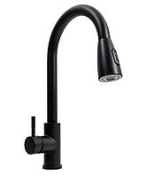 F001 B Змішувач кухонний чорний Valeso (з висувним виливом)