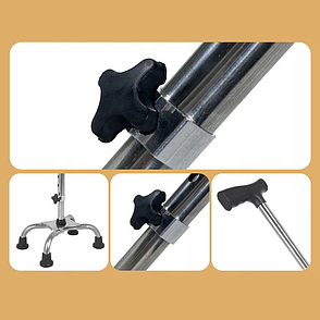 Тростина для літніх людей з чотирма ніжками, регульована по висоті 72–87 см, витримує до 110 кг, полегшена 0,5 кг, нержавіюча, фото 3