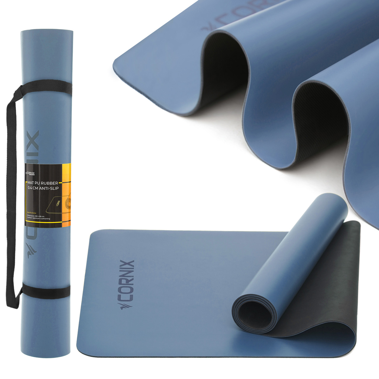 Килимок спортивний Cornix PU 183 x 68 x 0.4 см для йоги та фітнесу XR-0319 Blue, фото 1