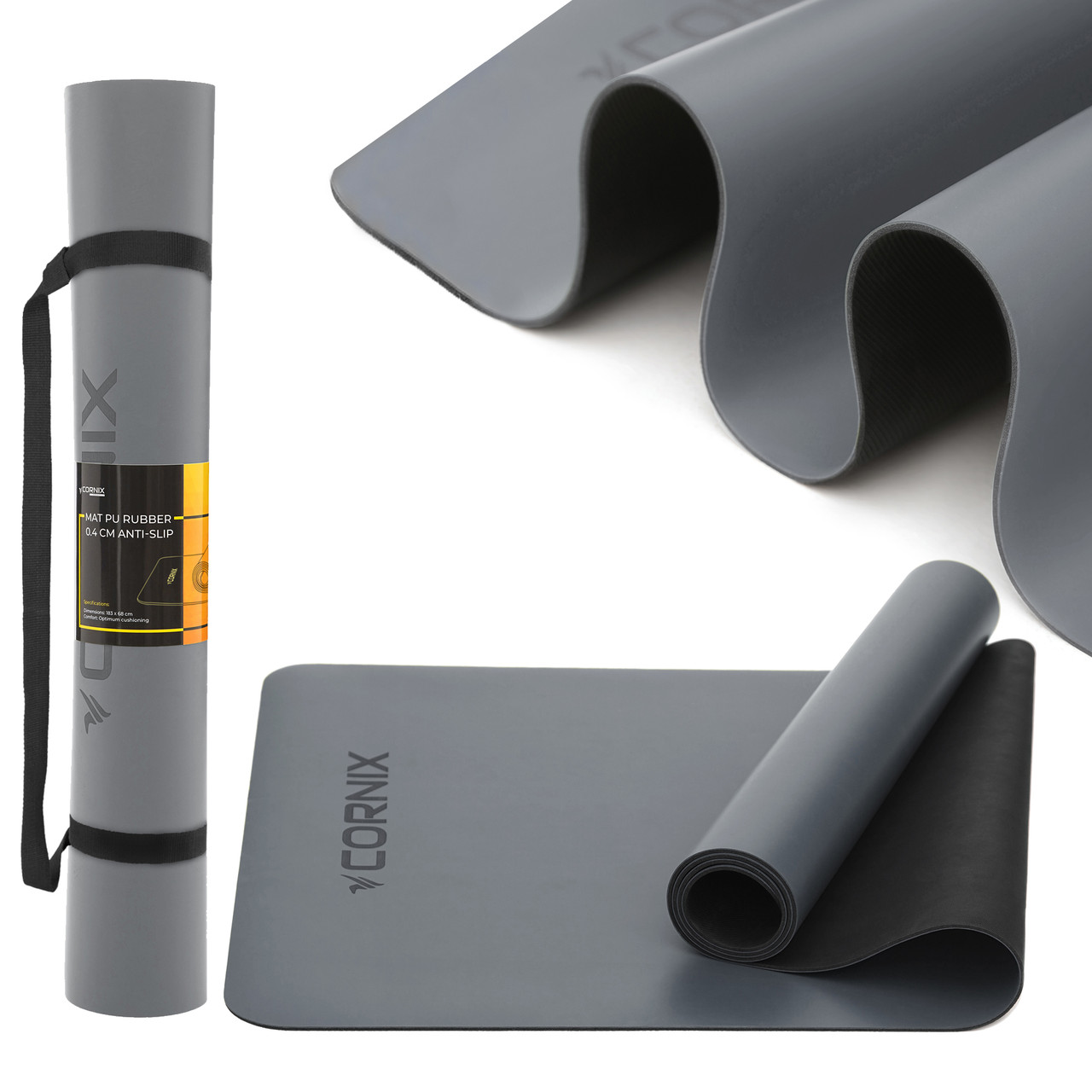 Килимок спортивний Cornix PU 183 x 68 x 0.4 см для йоги та фітнесу XR-0320 Grey