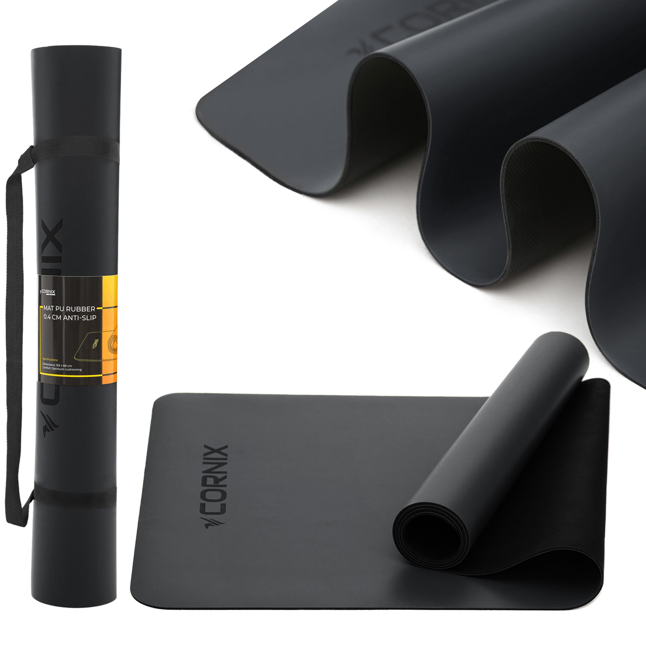 Килимок спортивний Cornix PU 183 x 68 x 0.4 см для йоги та фітнесу XR-0317 Black, фото 1