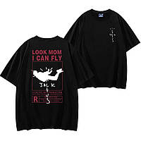 Футболка Travis Scott Cactus Jack "Look Mom I Can Fly" чорна, оверсайз, 2XL (10684)