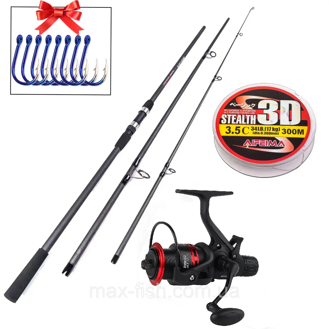 Короповий набір Weida Carp 3,60 м тест 80-240 g Котушка Lizard AO 5000 c бейтраннером Лісочка 3D 300м, фото 1