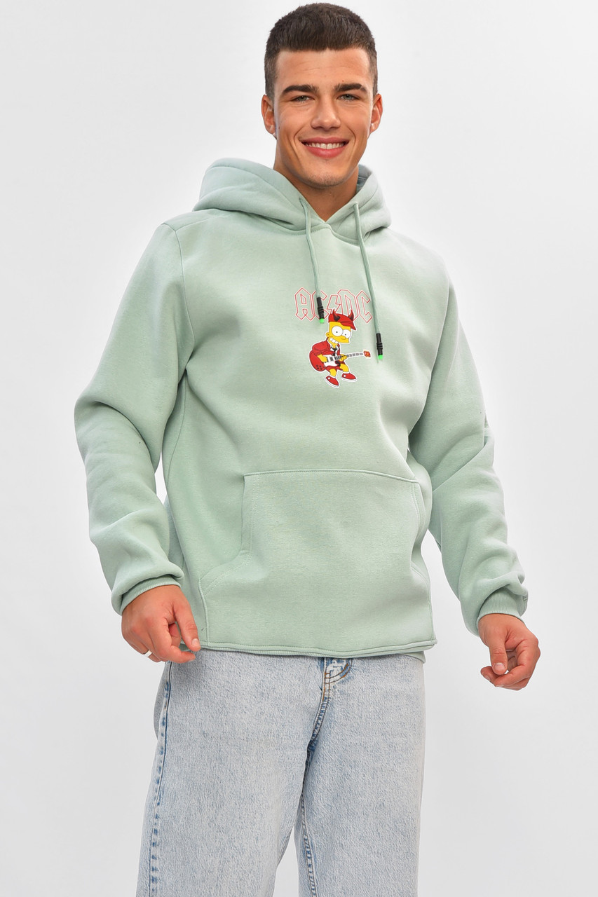 Худі чоловіче на флісі м'ятного кольору з принтом 205037P, фото 1