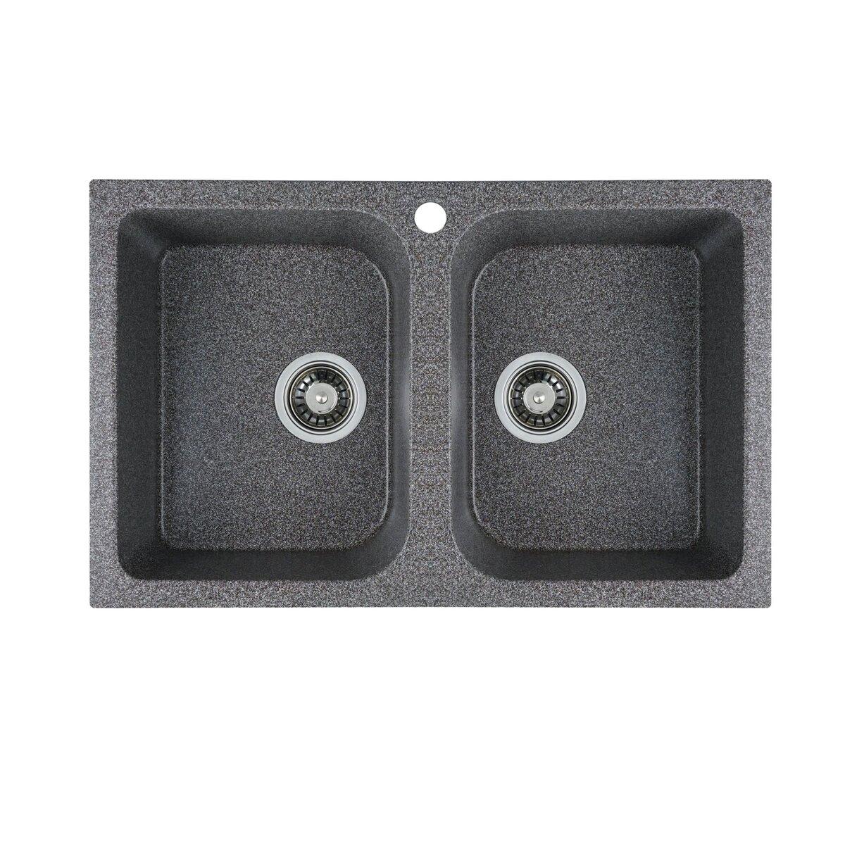 Гранітна мийка для кухні Platinum 7648W TWIN глянець Мікс, фото 1