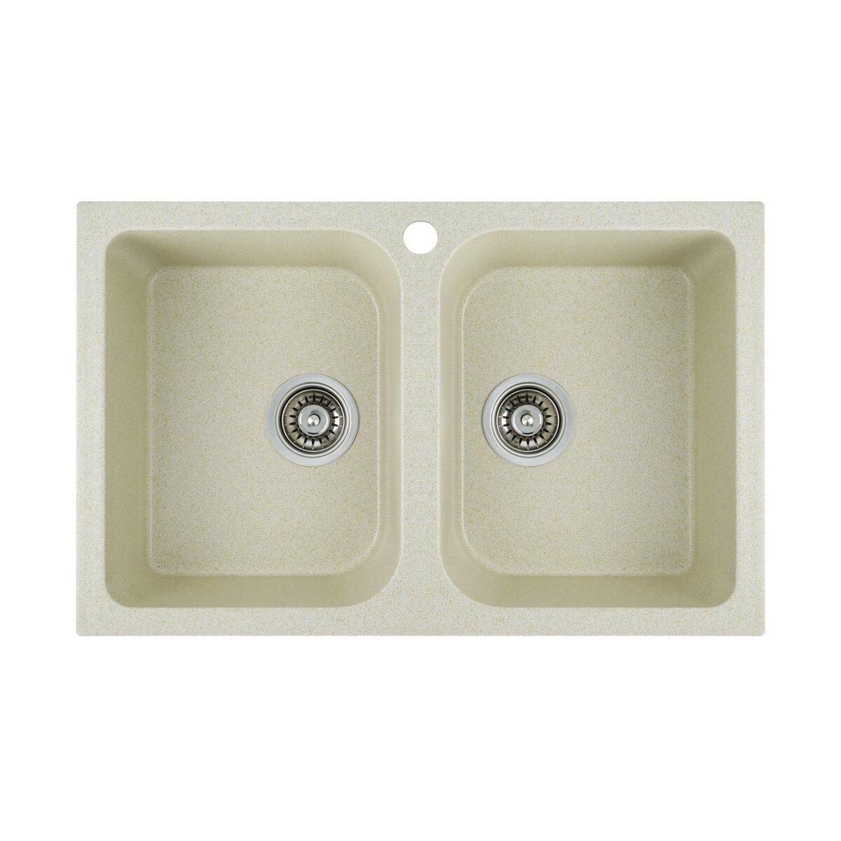 Гранітна мийка для кухні Platinum 7648W TWIN глянець Пісок, фото 1