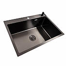 70*50 Мийка PVD чорна Valeso Handmade (сифон круглий, 3,0/0,8), фото 2