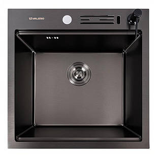 50*50 Мийка PVD чорна Valeso Handmade з підставкою для ножів (сифон круглий, 3,0/0,8)