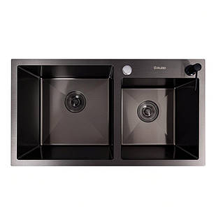 78*43 Мийка на дві чаші PVD чорна Valeso Handmade (3.0/0.8)