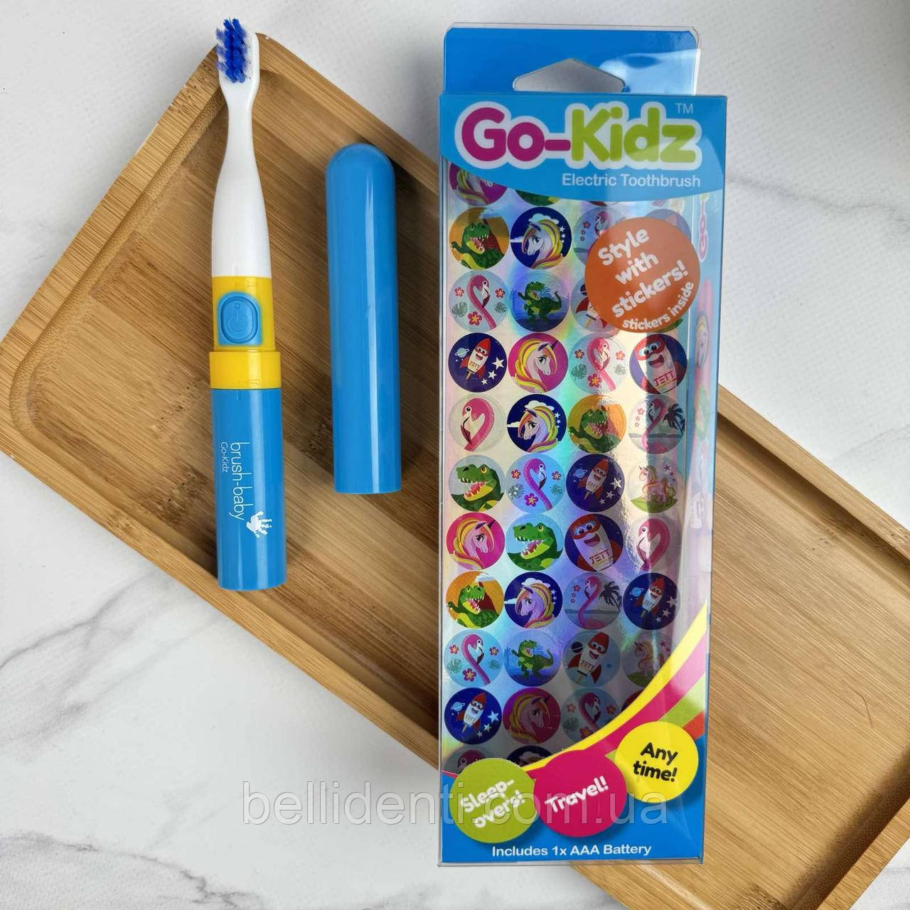 Електрична зубна щітка Brush-Baby Go-Kidz Blue з наклейками (від 3 років) блакитна