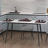 Стіл кухонний розкладний Данді на конусних ногах Ferrum-decor 75x120 160)x60 Чорний метал ДСП Білий 16 мм (FRD-106775)