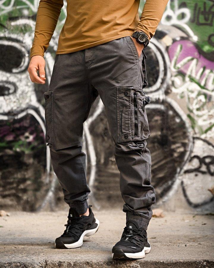 Міські карго штани Jeans, Cірі – джинсові штани, тактичний стиль, міцні штани, фото 1