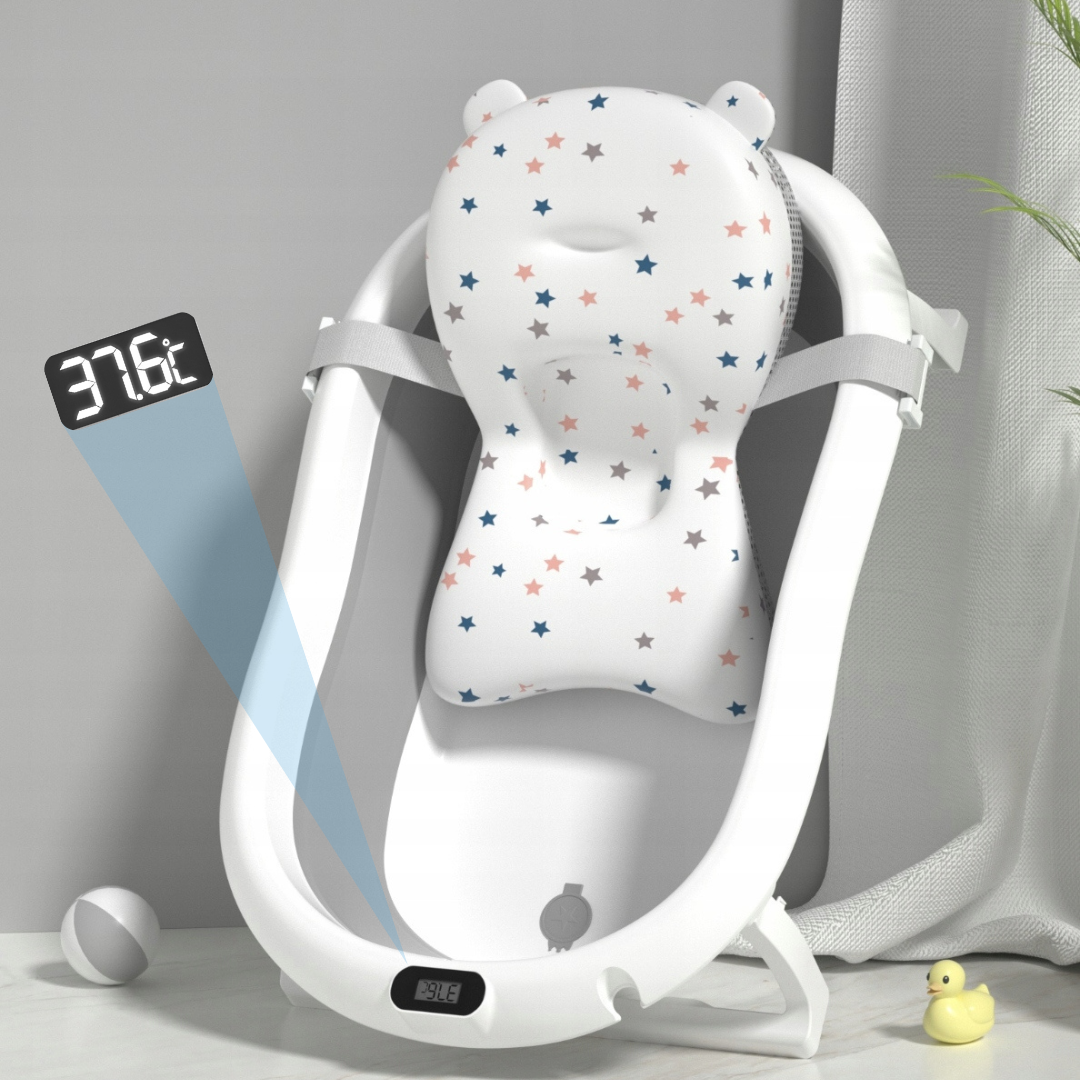 Складна дитяча ванночка для купання Axel з термометром і подушкою силіконова компактна з підставкою, фото 1