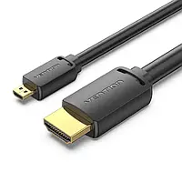 Кабель Vention micro HDMI - HDMI 2.0, 3 м, 4K@60Hz, HDR, Dolby, 1080P 120Hz, HDMI-D/HDMI-A, Чорний