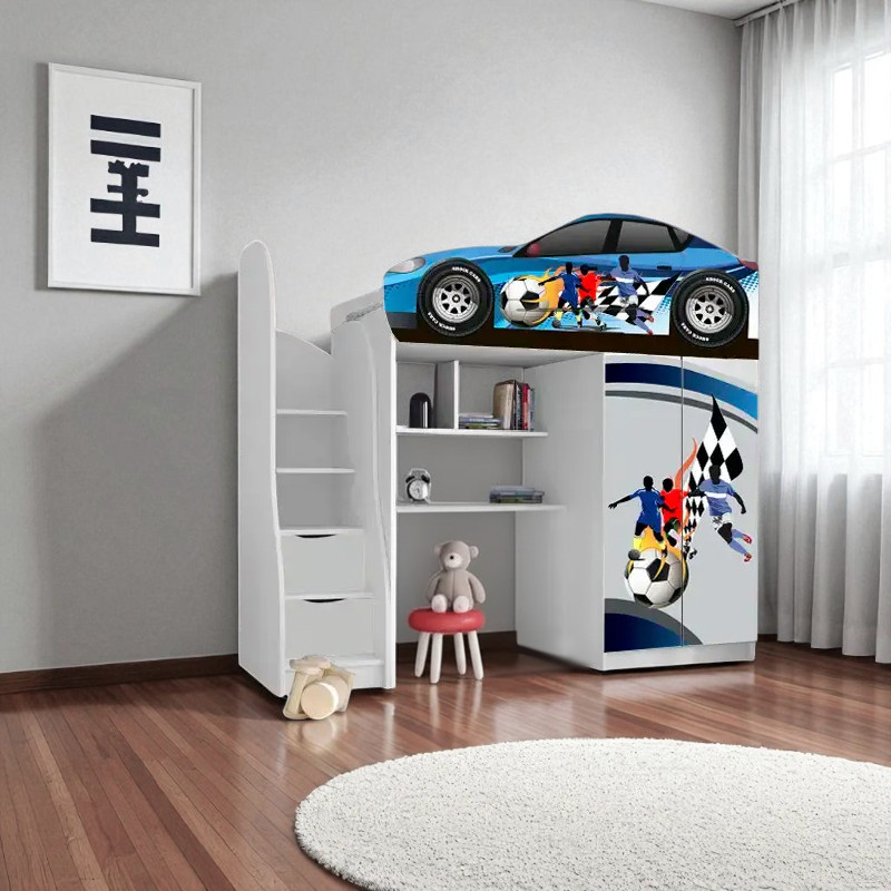 Ліжко горище Футбол, ліжко горка з робочою зоною, ліжко кімната з шафою, фото 1