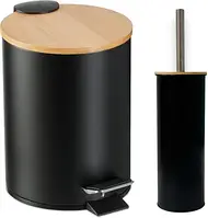Комплект для ванної кімнати FABRIKA Bamboo відро для сміття + йоржик для унітазу Black