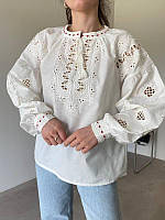 Жіноча Сорочка Біла Однотонна З Вишивкою Вишиванка Блуза 80% Бавовна , 20% Поліестер Sellia