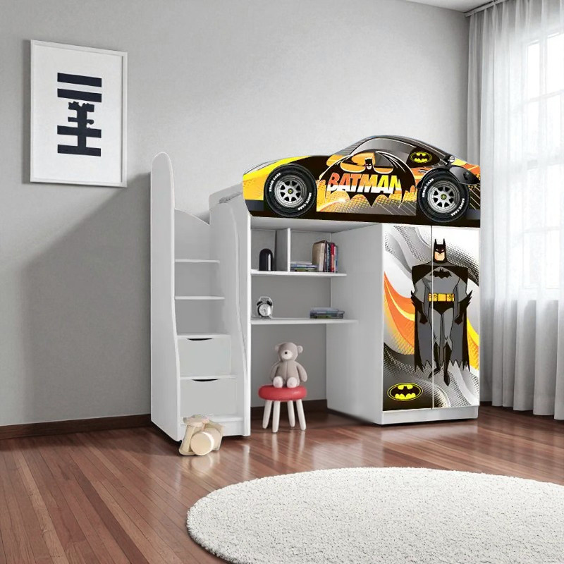 Ліжко горище Бетмен, ліжко горка з робочою зоною, ліжко кімната з шафою, фото 1