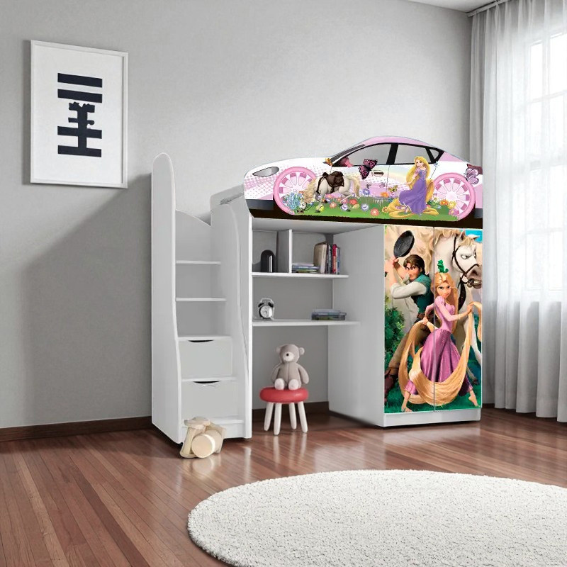 Ліжко горище Рапунцель, ліжко горка з робочою зоною, ліжко кімната з шафою, фото 1