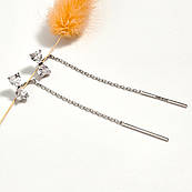 Сережки протяжки срібло з бантиками і білими цирконами