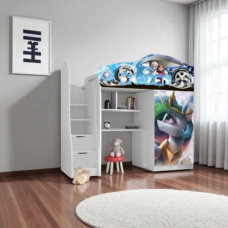 Ліжко горище Крижане Серце Шок Драйв, ліжко горка з робочою зоною, ліжко кімната з шафою, фото 1