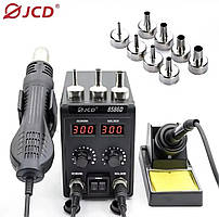Паяльна зварювальна станція JCD 8586D 2 в 1, термоповітряний пістолет, паяльник SMD, 2 OLED дисплеї